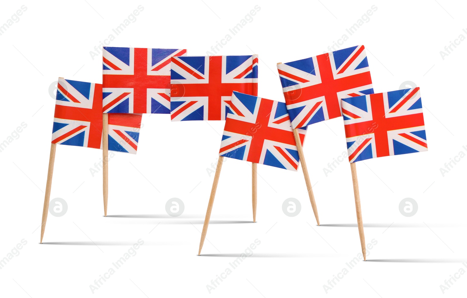 Image of Small paper flags of United Kingdom on white background