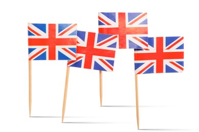 Image of Small paper flags of United Kingdom on white background