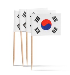 Image of Small paper flags of South Korea on white background