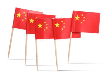 Image of Small paper flags of China on white background