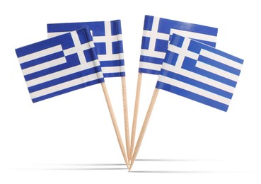 Image of Small paper flags of Greece on white background