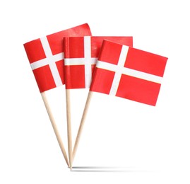 Image of Small paper flags of Denmark on white background