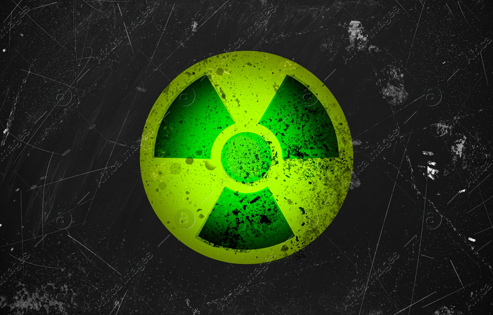 Radioactive sign on black textured surface. Radiological pollution Image of Radioactive sign on black textured surface. Radiological pollution