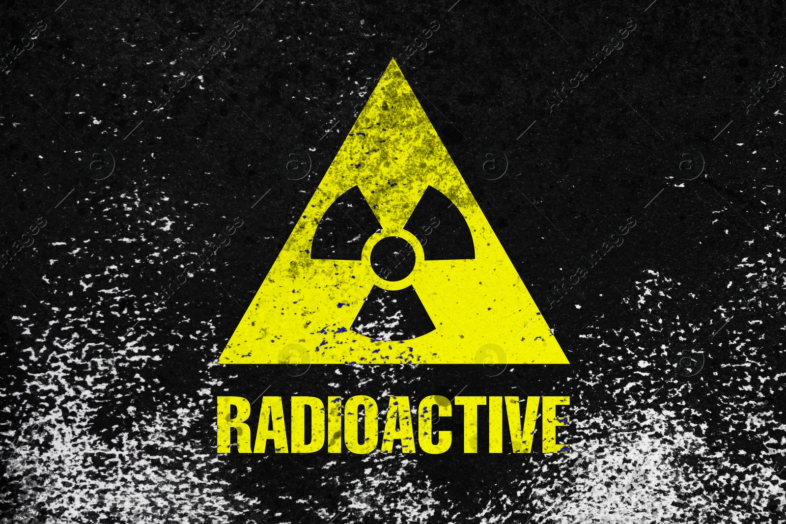 Radioactive sign on black textured surface. Radiological pollution Image of Radioactive sign on black textured surface. Radiological pollution