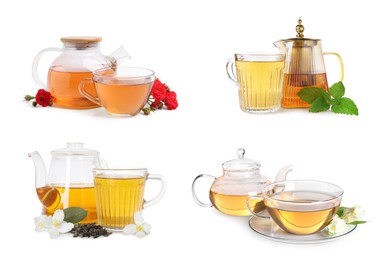 Image of Flower and herbal teas isolated on white, set