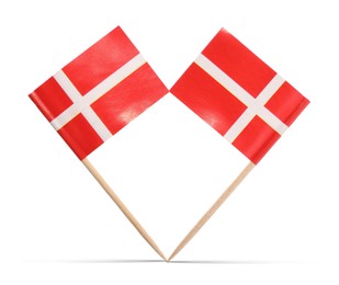 Image of Small paper flags of Denmark on white background