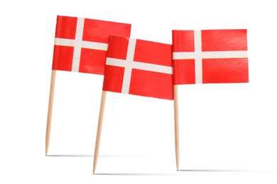 Image of Small paper flags of Denmark on white background