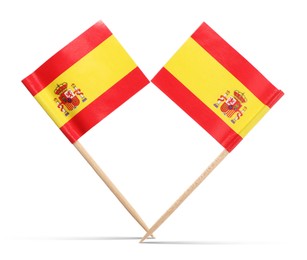 Image of Small paper flags of Spain on white background