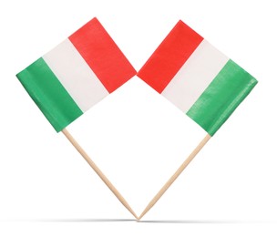 Image of Small paper flags of Italy on white background