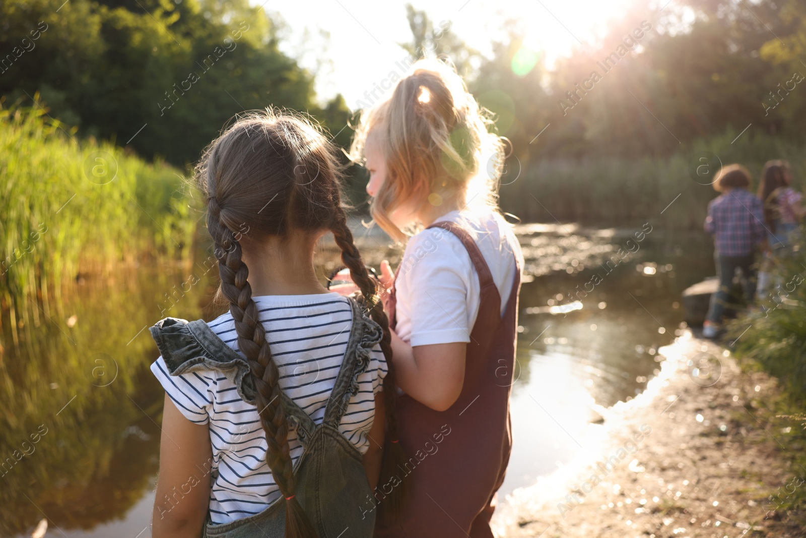 Children spending time in nature, selective focus Photo of Children spending time in nature, selective focus