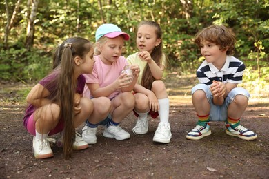Photo of Group of children with jar in nature