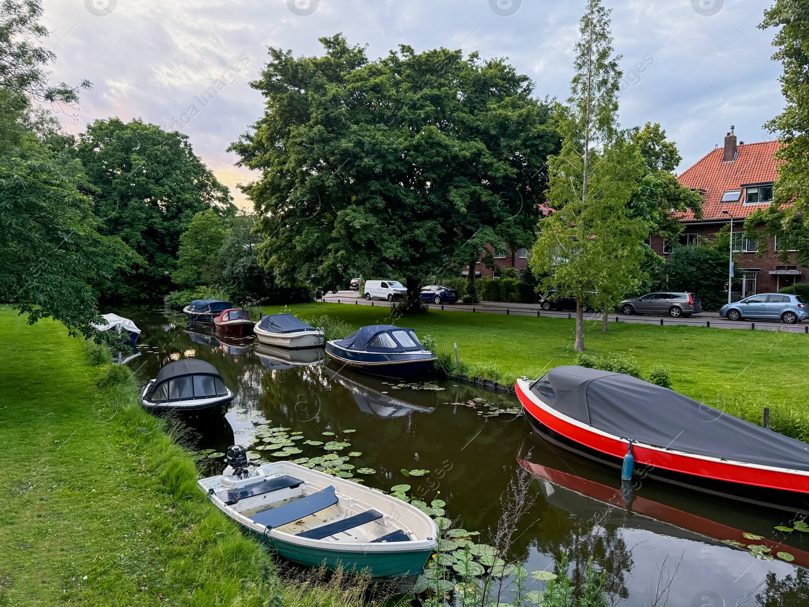 Picturesque view of canal with moored boats outdoors Photo of Picturesque view of canal with moored boats outdoors