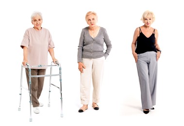 Image of Senior women on white background, set of portraits