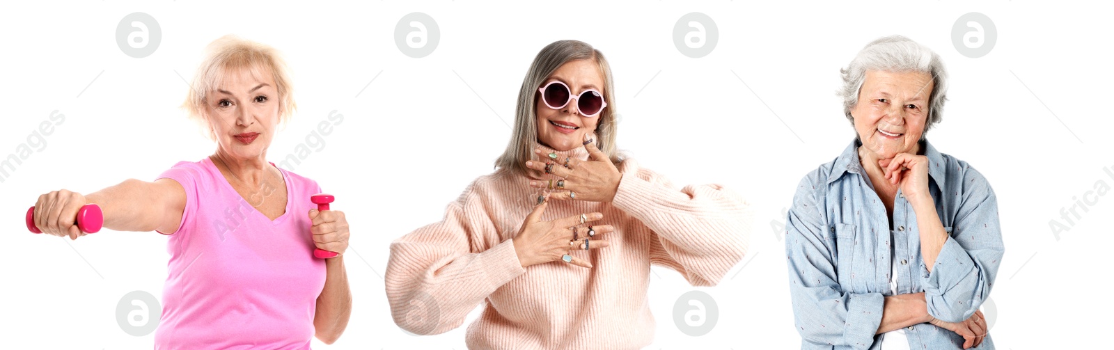 Senior women on white background, set of portraits Image of Senior women on white background, set of portraits