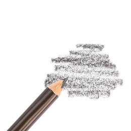 Photo of Eyebrow pencil and strokes isolated on white, top view