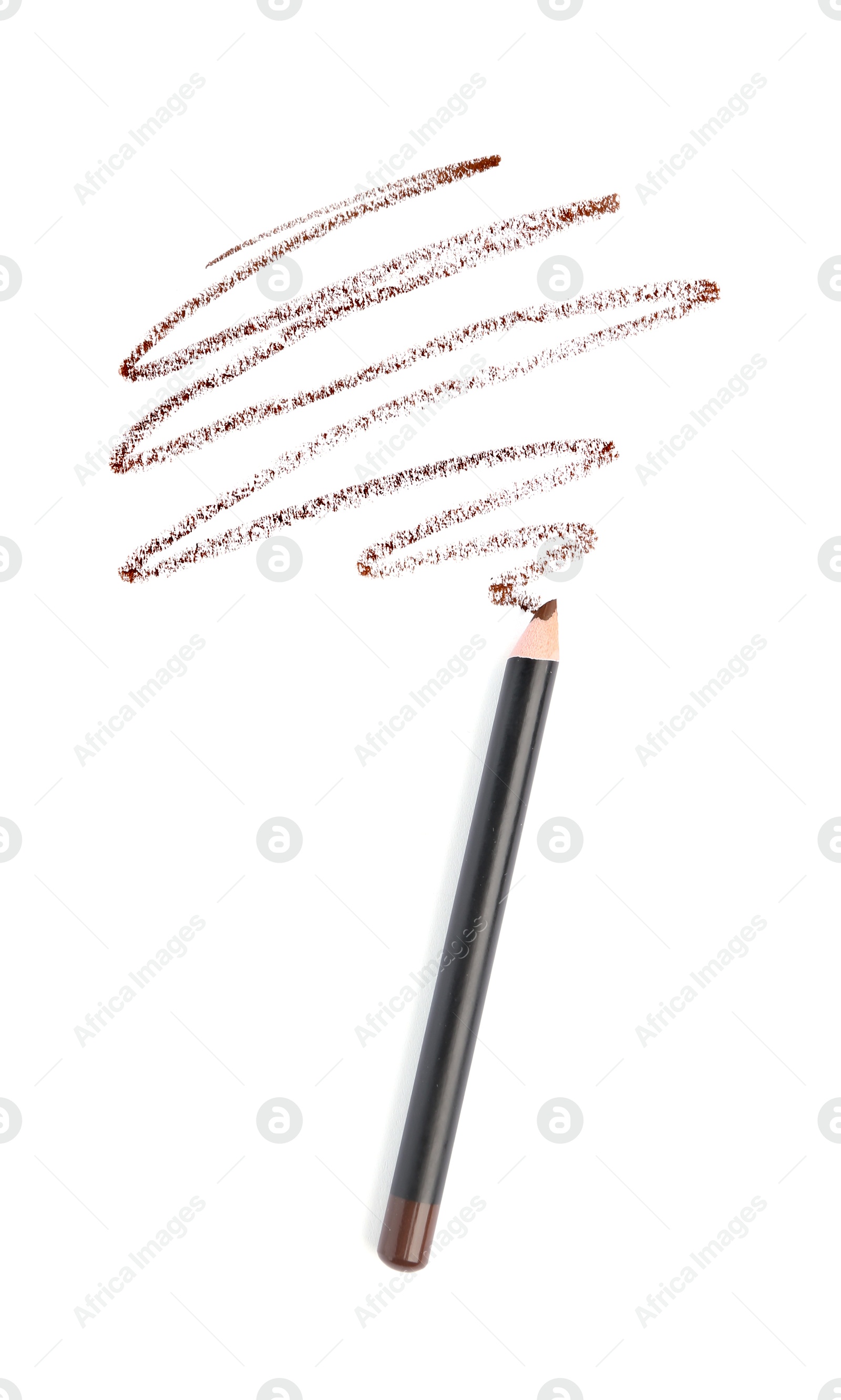 Photo of Eyebrow pencil and strokes isolated on white, top view