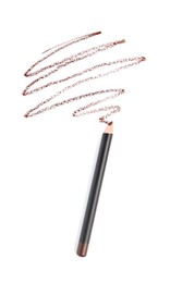 Photo of Eyebrow pencil and strokes isolated on white, top view