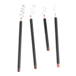 Photo of Eyebrow pencils and strokes isolated on white, top view