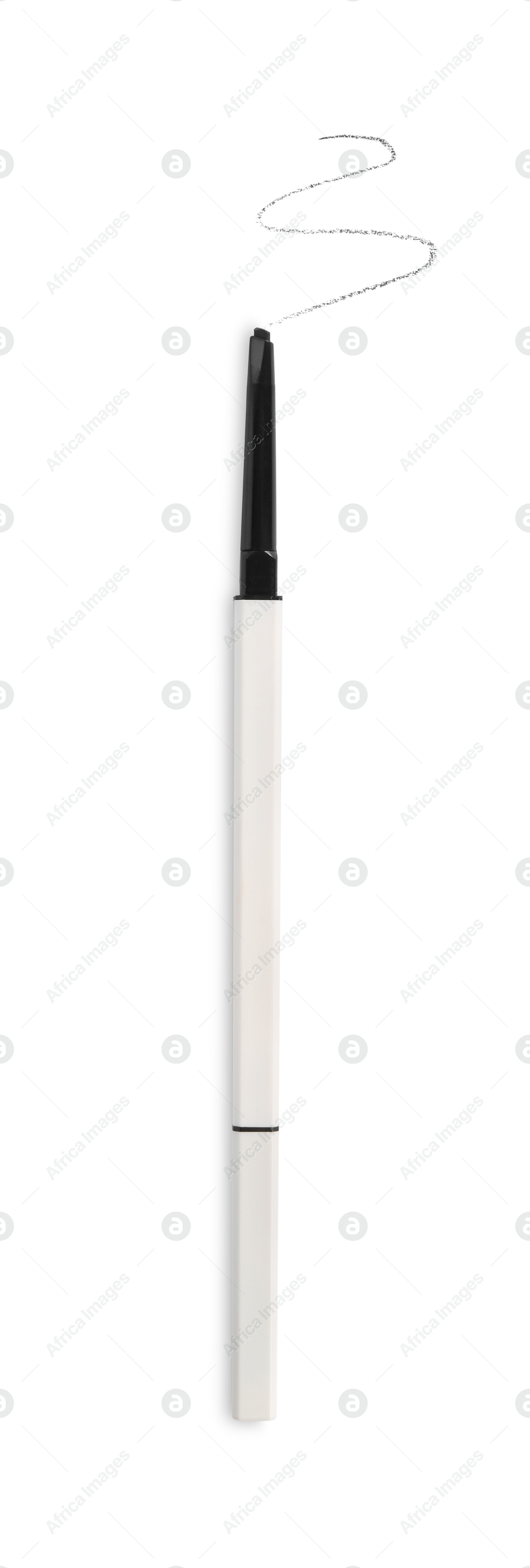 One eyebrow pencil and strokes isolated on white, top view Photo of One eyebrow pencil and strokes isolated on white, top view