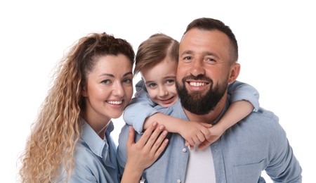 Photo of Portrait of happy family on white background