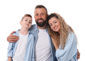 Photo of Portrait of happy family on white background