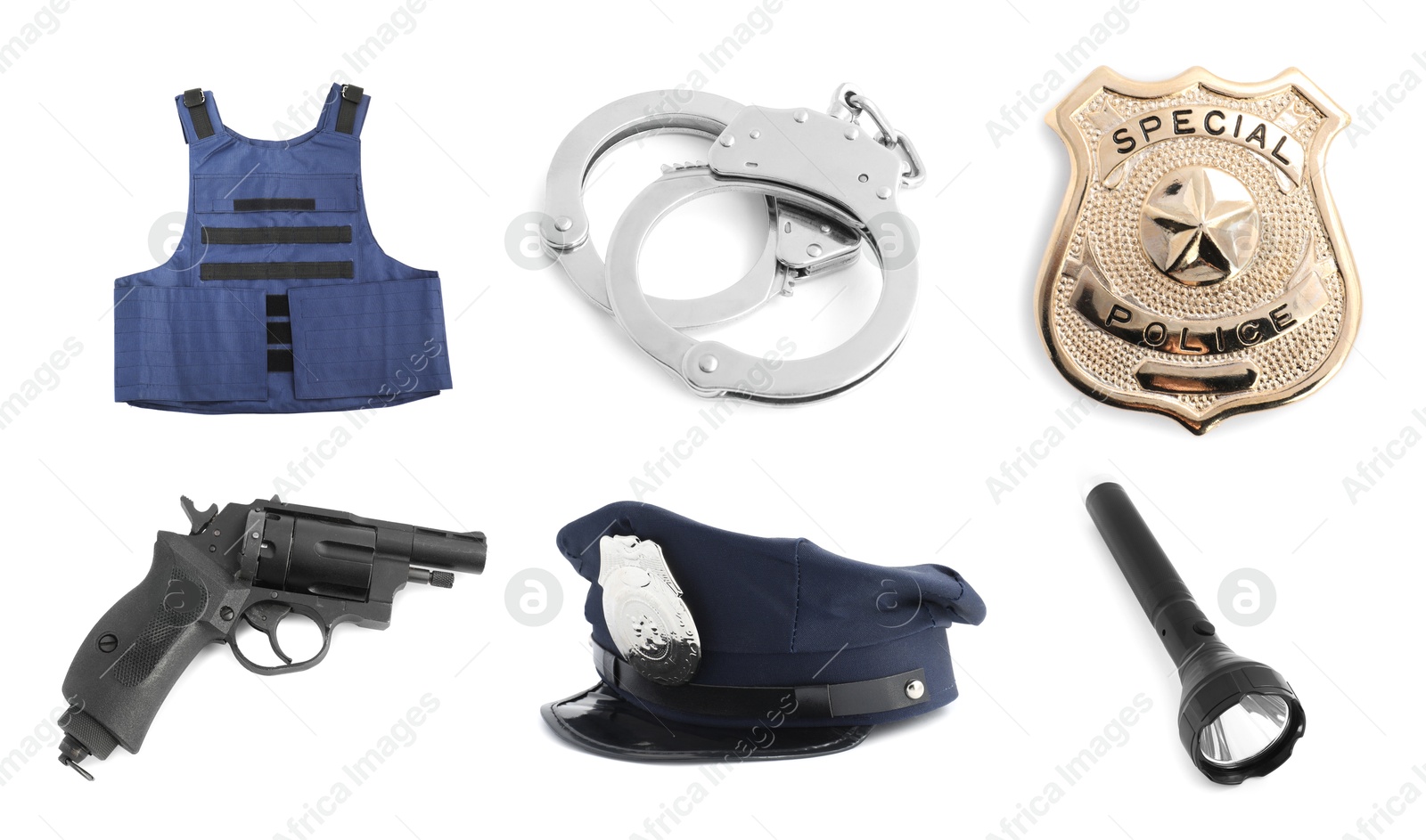 Image of Set of police equipment isolated on white