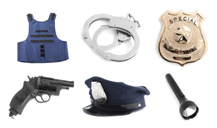 Image of Set of police equipment isolated on white
