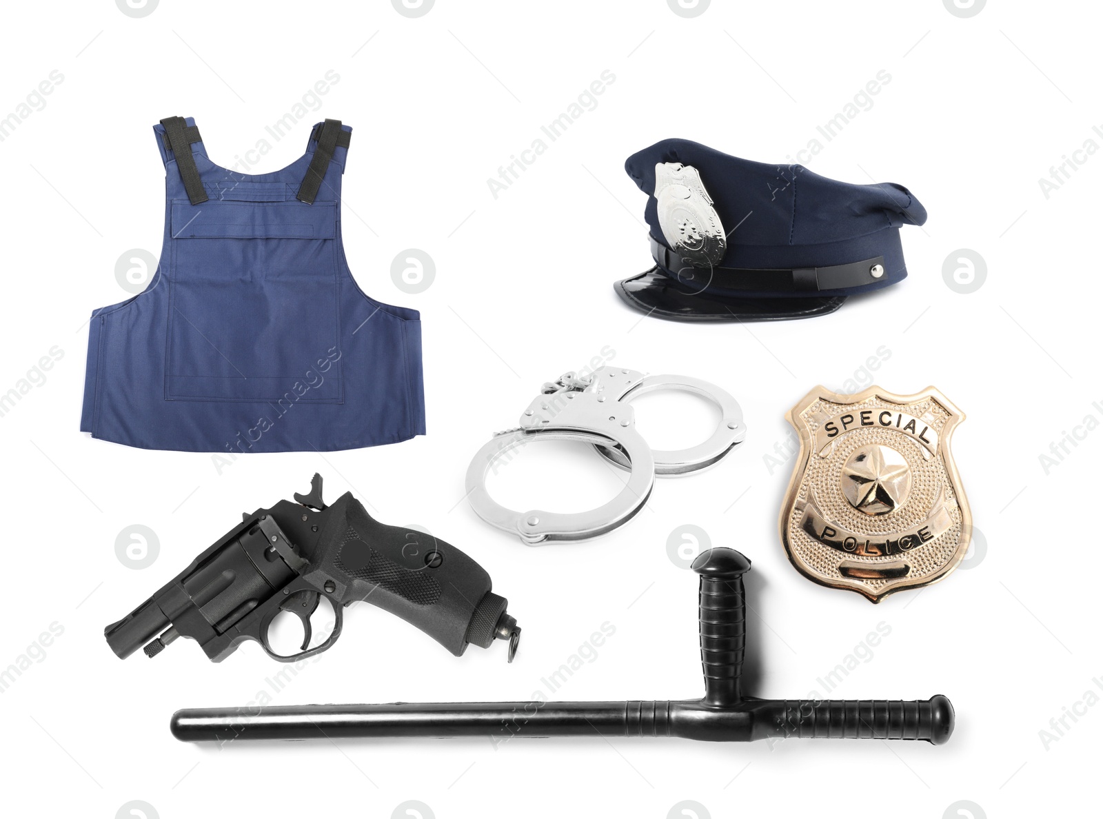 Image of Set of police equipment isolated on white