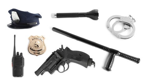 Image of Set of police equipment isolated on white
