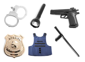 Image of Set of police equipment isolated on white