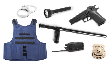 Image of Set of police equipment isolated on white