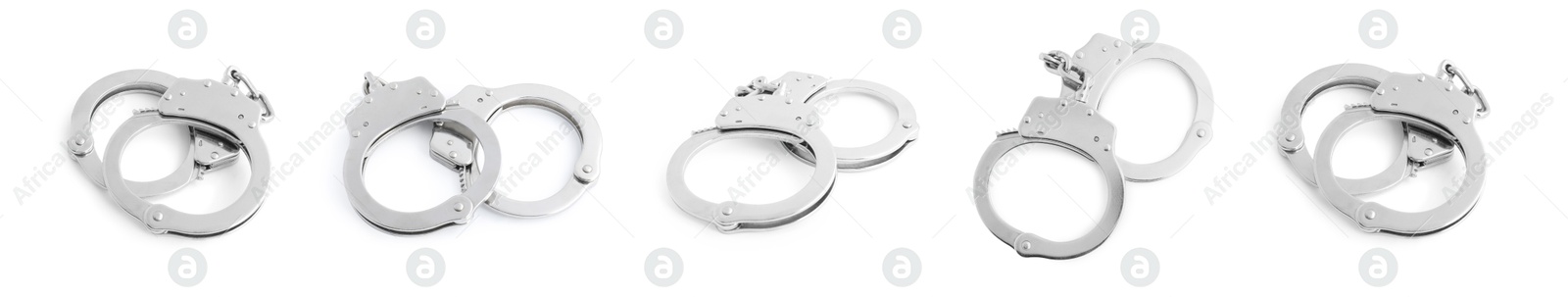 Image of Handcuffs on white background, set. Police equipment