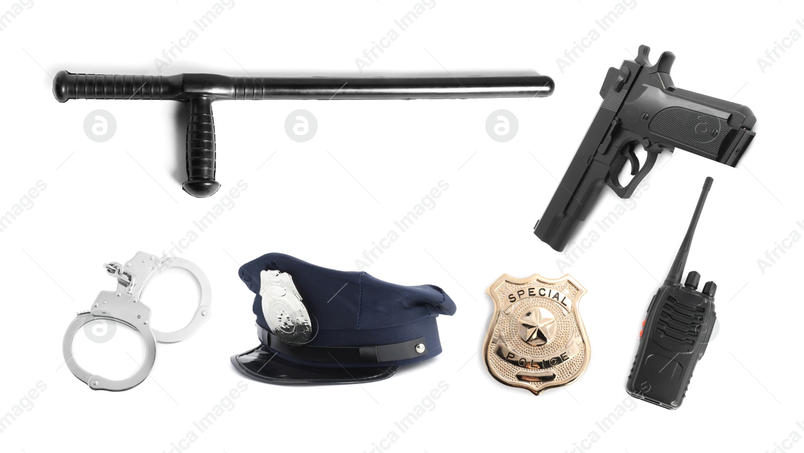 Image of Set of police equipment isolated on white