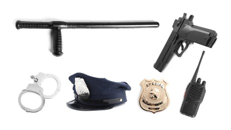 Image of Set of police equipment isolated on white