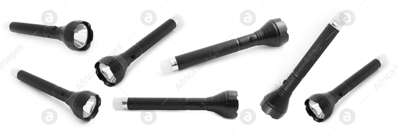Image of Flashlight on white background, set. Police equipment