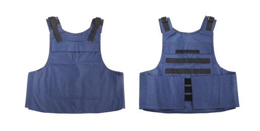 Image of Bulletproof vest on white background, back and front. Police equipment