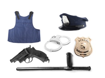 Image of Set of police equipment isolated on white