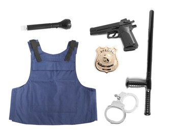 Image of Set of police equipment isolated on white