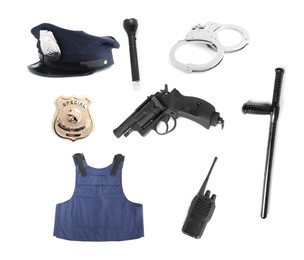 Image of Set of police equipment isolated on white