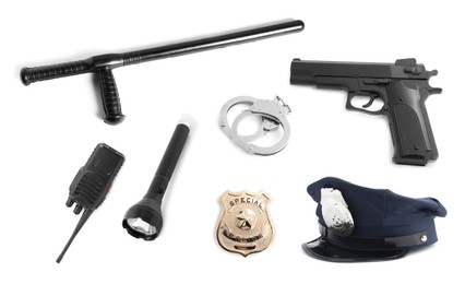 Image of Set of police equipment isolated on white