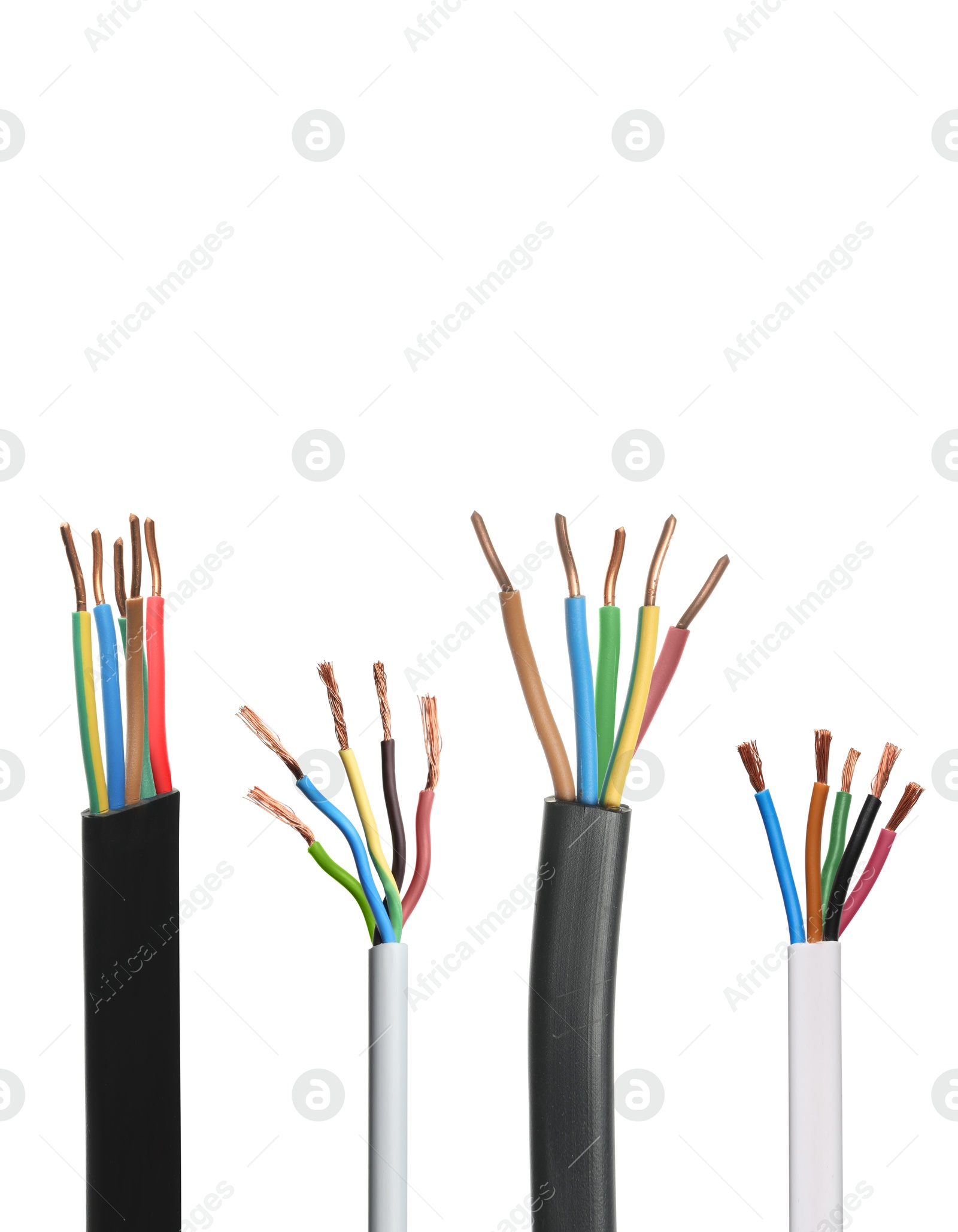 Stripped wires with copper strands isolated on white, set Image of Stripped wires with copper strands isolated on white, set