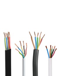 Image of Stripped wires with copper strands isolated on white, set