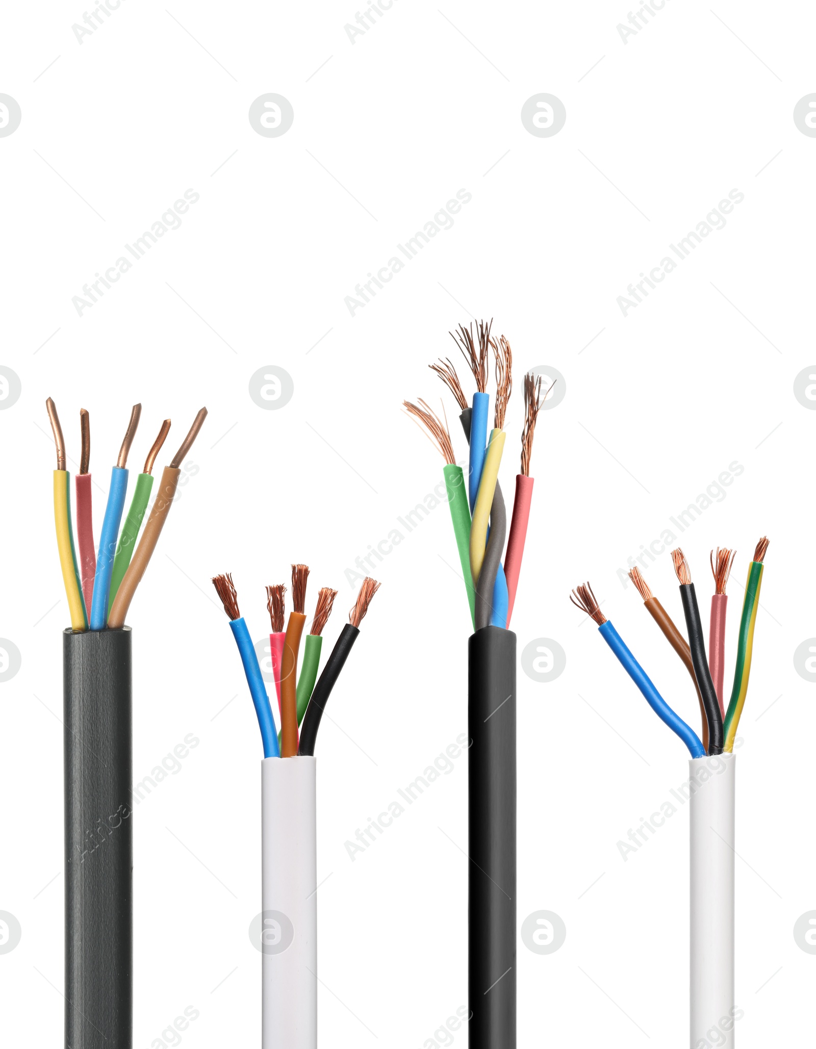 Stripped wires with copper strands isolated on white, set Image of Stripped wires with copper strands isolated on white, set