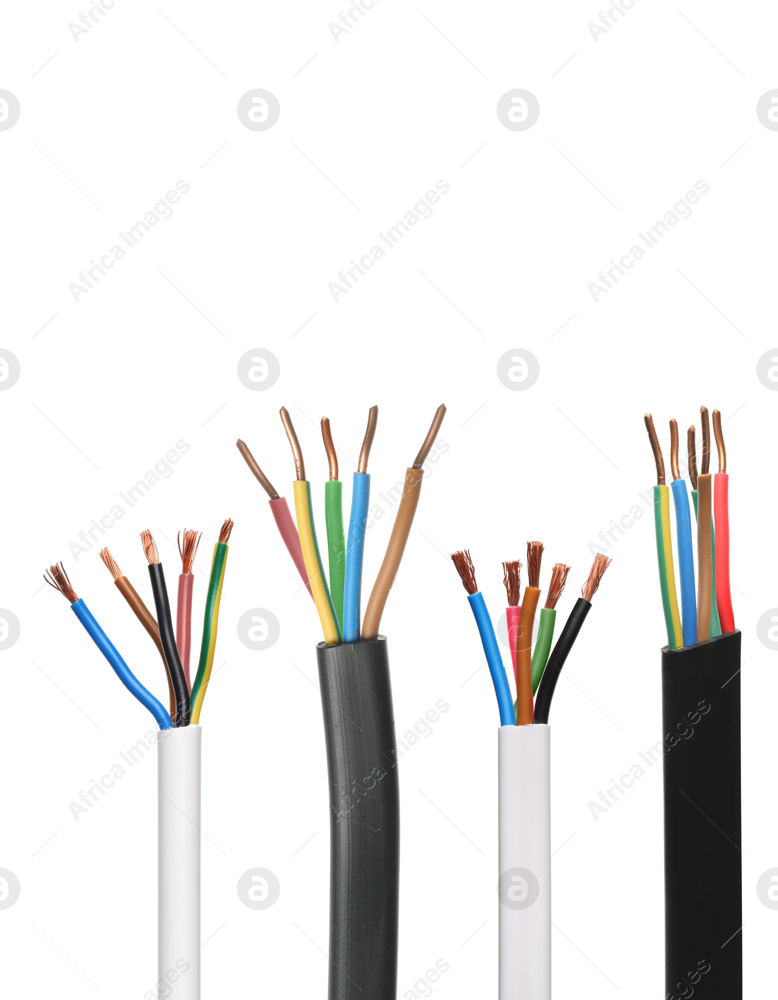 Stripped wires with copper strands isolated on white, set Image of Stripped wires with copper strands isolated on white, set