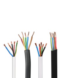 Image of Stripped wires with copper strands isolated on white, set