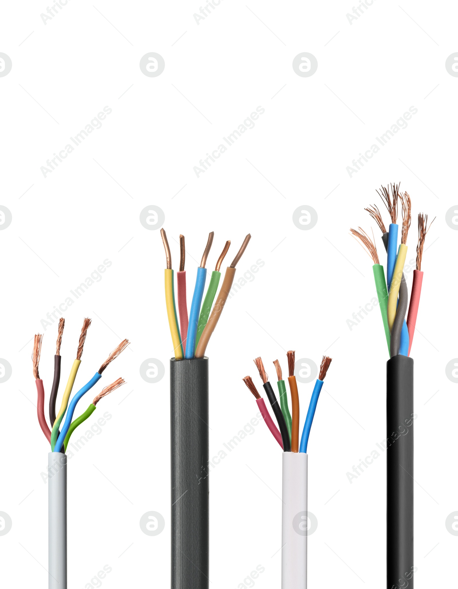 Stripped wires with copper strands isolated on white, set Image of Stripped wires with copper strands isolated on white, set