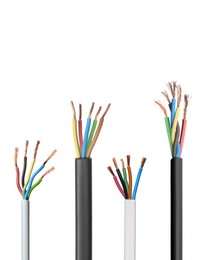 Image of Stripped wires with copper strands isolated on white, set