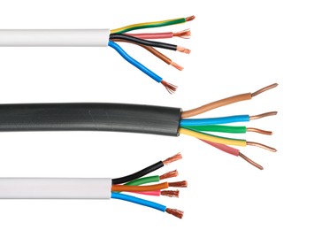 Image of Stripped wires with copper strands isolated on white, set