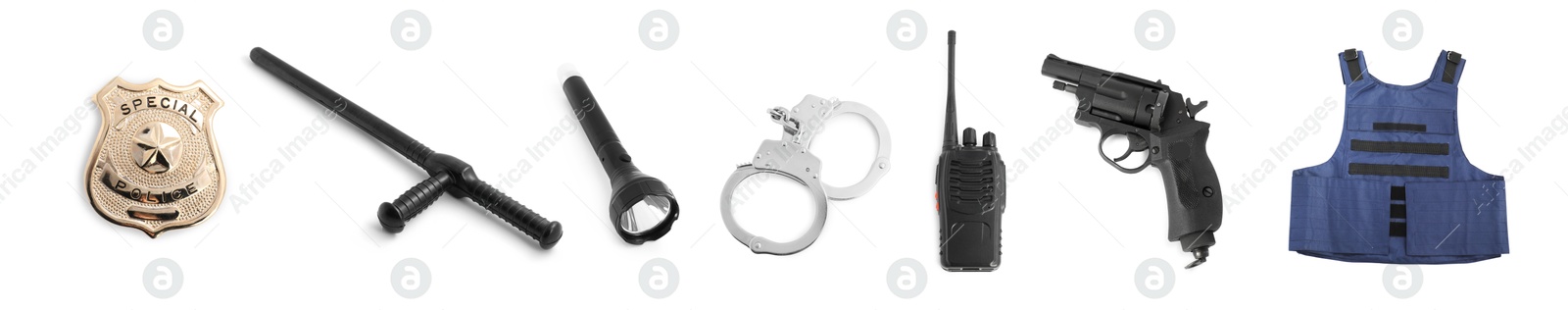Image of Set of police equipment isolated on white