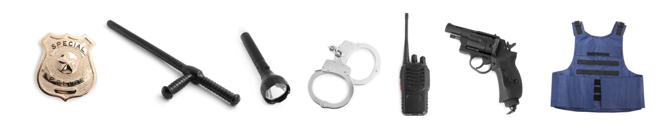 Image of Set of police equipment isolated on white